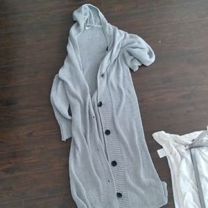 Long Maxi knitted gray button up Sweater sz XL